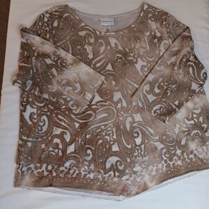 Alfred Dunner XL‎ Top Blouse Paisley Sheer Tan Elegant Party Career